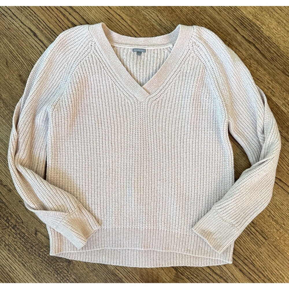 Women’s Charlotte Russe Pink Cable Knit Shimmer Slit Sleeve Soft Sweater - Large